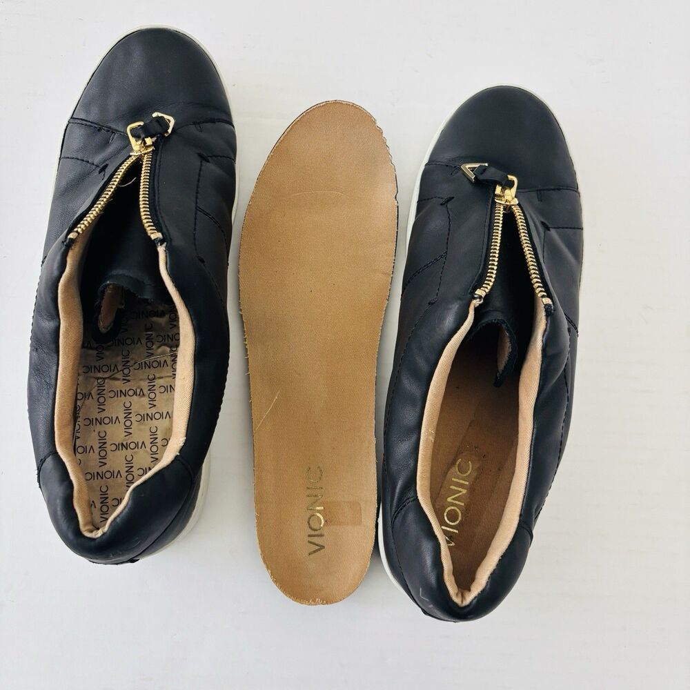 Vionic Ellis Black Leather Zip Sneakers Orthotic Comfort Shoes Womens Size 9.5 - Picture 9 of 13